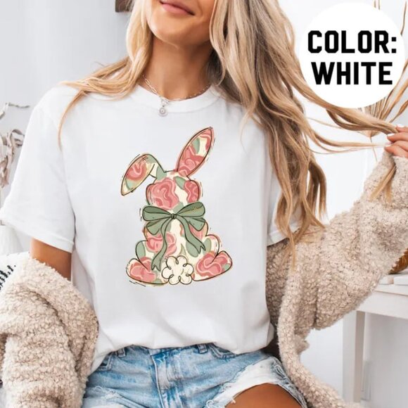Tops - Bunny Graphic Shirt, Cute Bunny Shirt, Happy Easter Day Gift